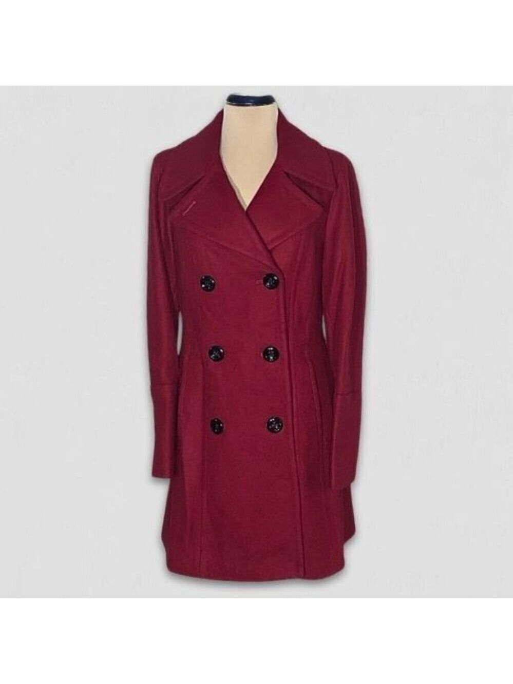 Anne Klein Red Burgundy Wool Blend Peacoat Size Small